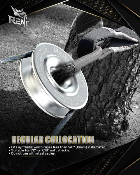 66,000 Lbs Off Road Recovery Ring attached to tree with soft shackle, made from aluminum CNC machined 7075 billet