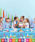 Set Of 3 Lit Science Tablecloths For Kids Party Lab Theme Decorations With Colorful Test Tubes Microscope And Molecule Graphics 108 By 51 Inch Table Covers