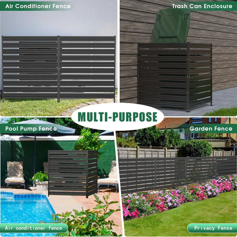 Three-Panel 42-Inch High Outdoor Privacy Fence for AC Units and Trash Cans - Black Metal Panels in Multi-Purpose Use