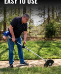 Man using 8.75 Inch Lawn Edger Attachment With Tool Free Depth Adjustment in garden, creating precise yard edge, durable gray tool.