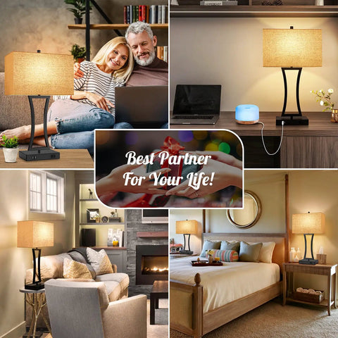 Set of 2 Touch Control Table Lamps With 3 Way Dimmable Lighting USB Ports for Quick Charging Cream Fabric Shade