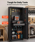 Heavy Duty Metal Storage Cabinet Built Tough With 180 Lb Shelf Load, 70.87 Inch Tall Garage Tool Cabinet With Dual Locking Doors open view