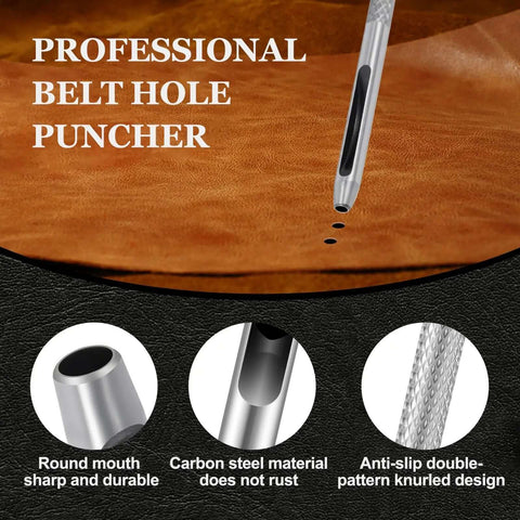 6 Piece Hollow Leather Hole Punch Set With 1.5mm To 4mm Sizes, Pro Grade Durable Carbon Steel Tools For Belts and Leather Crafts