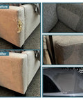Self Adhesive Linen Repair Patches 8 By 11 Inches 2 Pack In Dark Grey for sofas showing before and after upholstery repair.