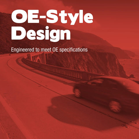 Car driving on coastal road with "OE-Style Design" text for A-35 Multi-Purpose Bearing For Toyota RAV4 Built Beefy With Premium-Grade Steel, Cup And Cone Components