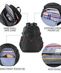 Go-To Travel Laptop Backpack 17.3 Inch XL with hard shell safe zone, RFID pockets, and zippered compartments in sleek black design
