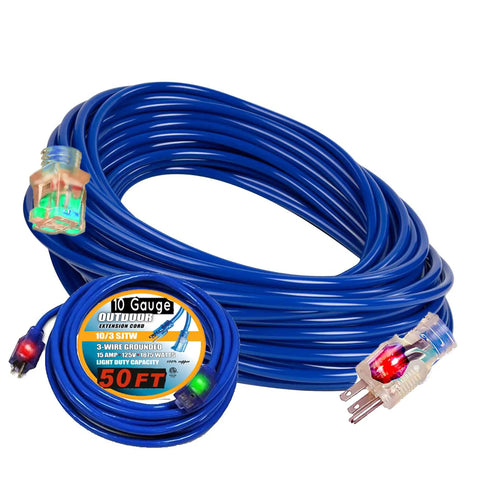 Heavy Duty 50 Foot 10 Gauge Indoor Outdoor Extension Cord With Lighted Ends 125 Volt 15 Amp 1875 Watt UL Listed coil view