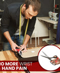 Rechargeable Cordless Electric Box Cutter For Cardboard And Carpet That Slices Straight Through Fabric And Paper With Zero Sweat Featuring Lightweight Build Quiet Motor And Super Handy Carry Case Included being used on cardboard.