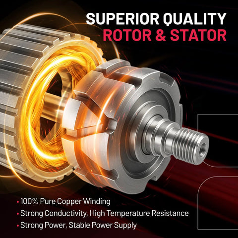 Superior quality alternator rotor and stator with pure copper winding for strong power supply.