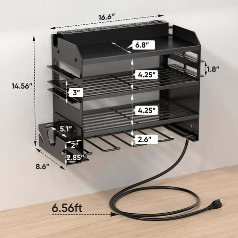 Power Tool Organizer Wall Mount With Charging Station And 8 Outlet Power Strip Pro Grade Heavy Duty Metal Tool Rack With Cordless Drill Holder And Battery Storage For Garage 6.56 Ft Cord