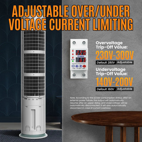 Adjustable Miniature Circuit Breaker With Time Delay And Auto Reset No Nonsense Safety, LCD display, voltage settings visible