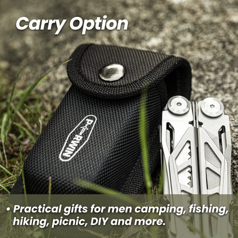 17 In 1 Stainless Steel Multitool With Self Locking Pliers And Pocket Knife Nylon Sheath on grass