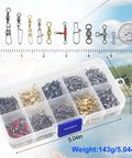 All In One 175 Piece Fishing Swivels Kit With Barrel And Ball Bearing Swivels 3 Way Swivels Coastlock Snaps Safety Snaps in tackle box