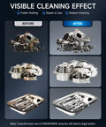 Before and after cleaning results of industrial parts using a 10L Ultrasonic Cleaner With Sweep Frequency, 33kHz Industrial-Grade Parts Cleaner.
