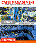 Heavy Duty Black Cable Ties 14 Inch 0.18 Inch Wide 1200 Pack Self Locking Nylon 66 Zip Ties With 50lb Tensile Strength For Indoor Outdoor Use UV Resistant Weatherproof Durable Tie Wraps Built Tough For Any Job organizing cables in before and after setup.