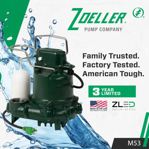 Mighty Mate M53 Submersible Sump Pump 0.3 HP Cast Iron Housing with LED Power Plug 9-Foot Cord