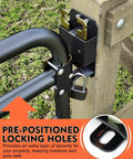 Heavy Duty Two Way Farm Gate Latch With Self Locking Nut close-up showing pre-positioned locking holes for added security.
