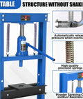 Top Shelf 12 Ton H Frame Hydraulic Press Shop Beast With Reinforced Stamping Plates For Serious Auto Repair Garage Builds And Metal Straightening Works, blue frame, hydraulic pump, stable construction.