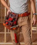 All Leather Heavy Duty Tool Pouch For Pros Reinforced Seams Pro Grade 4 Pocket Framing Pouch With Hammer Loop on builder
