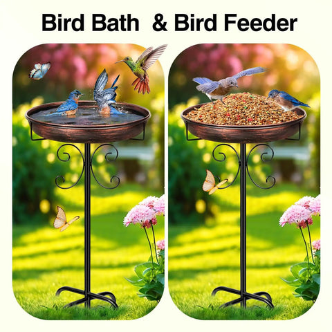 35 Inch Metal Bird Bath Outdoor Freestanding Feeder Bowl With Upgraded Five Prong Base Antique Bronze Finish