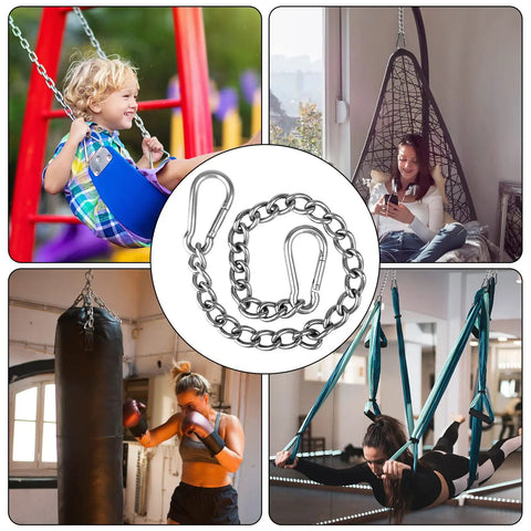 Sturdy Stainless Steel Hammock Chains With Four Carabiners For Indoor Outdoor Use Heavy Duty Hanging Hardware Supports Up To 1500 Lb