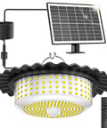 Backyard Ready Outdoor Solar Shed Lights 396 LED Waterproof with remote, timer, 5 modes, and 16 ft extension cable shown.