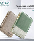 Two PU leather cases for Eight In One Manicure And Pedicure Kit With Stainless Steel Nail Clippers, green and beige finish.