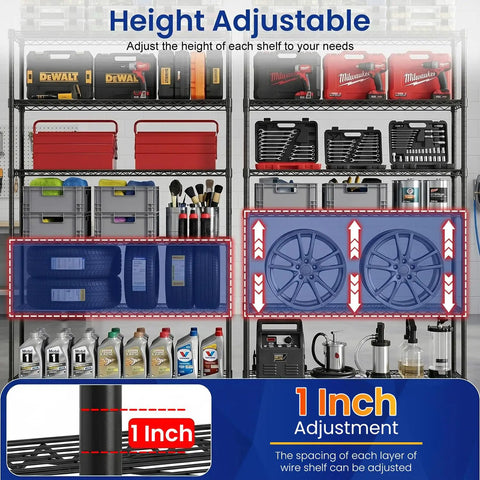 Commercial Wire Shelving Unit With Locking Casters And Adjustable Steel Shelves Heavy Duty Space Saving Storage Rack For Restaurant Garage Pantry And Kitchen Black Finish 45 By 18 By 82 Inches Beast, height adjustable shelves