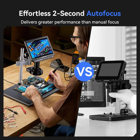 4K Autofocus Digital Microscope With 10.1 Inch HDMI Display Spin Flex Arm 52MP Coin And Electronics Repair Soldering Microscope Ring Light AI TOF Imaging Auto Focus 16GB Storage Pro Grade, bench use
