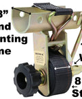 Two Pack Rack Strap Tie Down for Ladder Racks With Round Mounting Brackets Bolt On Or Weld On Hardware Included 1 5 8 Inch Round Bracket 8 Foot Black Straps Built For Trucks And Vans showing 1-5/8 inch frame, strap details