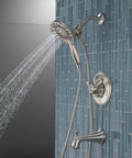 Linden 17 Series Dual Function Tub And Shower Trim Kit With In2ition 4 Spray 2 In 1 Handheld Shower Head And Hose Stainless Finish