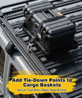 T Track Mount Tie Down Anchor For Roof Rack And Truck Bed, Heavy Duty M8 Stainless Steel Ring Eye Bolt securing black toolbox.