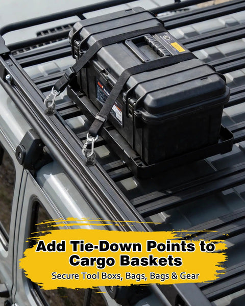 T Track Mount Tie Down Anchor For Roof Rack And Truck Bed, Heavy Duty M8 Stainless Steel Ring Eye Bolt securing black toolbox.