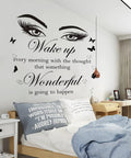 Motivational Quote Wall Stickers Set With Giant Eye Art And Butterflies in a bedroom, inspiring decor for women and girls.
