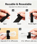 Reusable Cable Management Straps And Self Adhesive Cord Organizers For Power And Usb Cables Featuring Adjustable Hook And Loop Design in four steps.