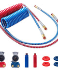 Semi Truck Air Brake Hose Coil Set With 1/2 In NPT DOT Fittings Red And Blue Leads Glad Hands Grips And Rubber Seals 15 Ft Plus 40 In Tractor Leads