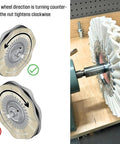 Heavy Duty Bench Grinder Extension Adapter Upgrades Your Garage Gear Into A Job Ready Buffing Station For 8 Inch Airway Wheels with visual guide for wheel direction.
