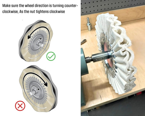 Heavy Duty Bench Grinder Extension Adapter Upgrades Your Garage Gear Into A Job Ready Buffing Station For 8 Inch Airway Wheels with visual guide for wheel direction.