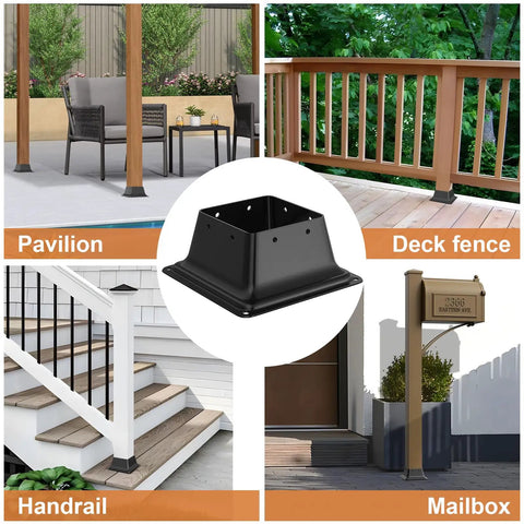 Built Tough 4x4 Post Base Bracket Set 10 Pack For Wood Posts Internal 3.6 By 3.6 Inches Powder Coated Steel Deck Porch Handrail Support With Screws And Mounting Hardware for pavilion, deck fence, handrail, and mailbox.