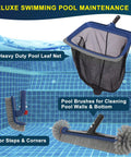 All In One Pool Cleaning Kit with Rubber Edge Skimmer Net and 17.5 Inch Brush Head, rotating scrub brush for walls and floors