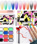 All In One 12 Color Patting Gel Polish Kit with Ombre Gel Palette Brush Silicone Patting Pen Nail Art Stickers UV LED for DIY Manis