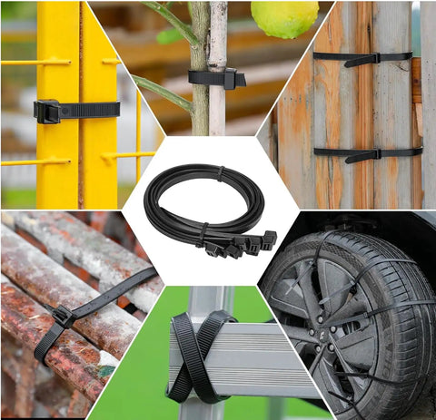 Beefy 24 Inch Cable Ties Pack Of 50 With 200 Lbs Tensile Strength, securing items in various outdoor settings, UV resistant.