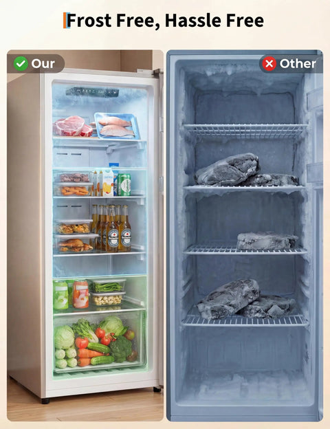 Space Saving 11 Cu Ft Convertible Upright Freezer Plays Nice As A Garage Ready Refrigerator With Freezer showing organized, frost-free interior.
