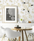 Room with Gold And White Floral Peel And Stick Wallpaper Self Adhesive Removable Covering For Bedroom 393x17.3 Inches Vinyl Roll