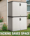 27 Cu Ft Resin Outdoor Storage Box Weather Resistant No Shelf Easy To Assemble 47.6 Inches Long 25.4 Inches Wide 37 Inches High White stacked