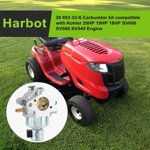 SV600 20 HP Carburetor Replacement Kit with lawn tractor in background
