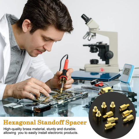 Hardcore Heavy Duty M3 Hex Brass Standoff Spacers 10 Piece Set male female threaded screws used for electronics installation.