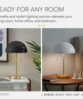 Two-Light Table Lamp With Black Dome Shade And Antique Brass Finish on a desk, featuring dual pull chains, 18x10 inches
