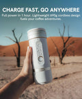 Person holding Fino Portable Electric Coffee Grinder with 28 Grind Settings in desert setting