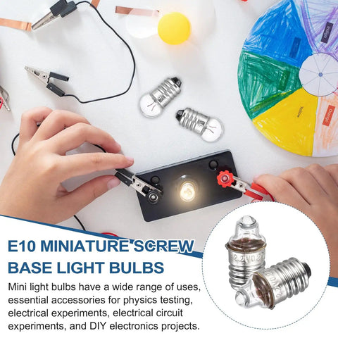 Killer 4 Pack E10 Miniature Screw Base Light Bulbs For Model Kits And Electronics 2.2 Volt Warm Yellow Glow 0.55 Watt Durable Glass on testing setup.